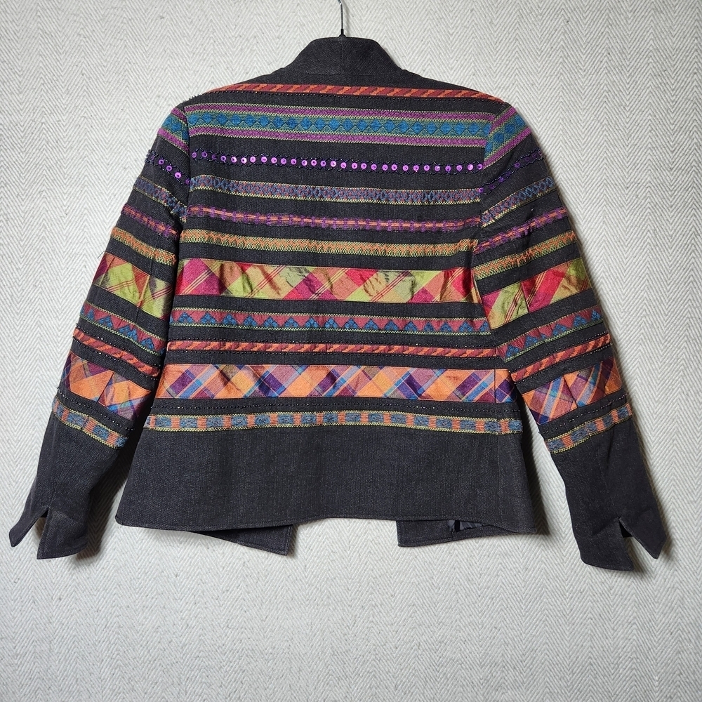 Coldwater Creek Womens Petite 4 Colorful Patterned Beaded Sequin Jacket Denim - Picture 2 of 12